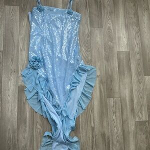 Blue Sequin Ruffle Dress